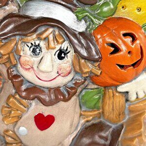 Vtg Ceramic Mold Scarecrow Hand Painted Pumpkins Halloween Harvest Nightlight